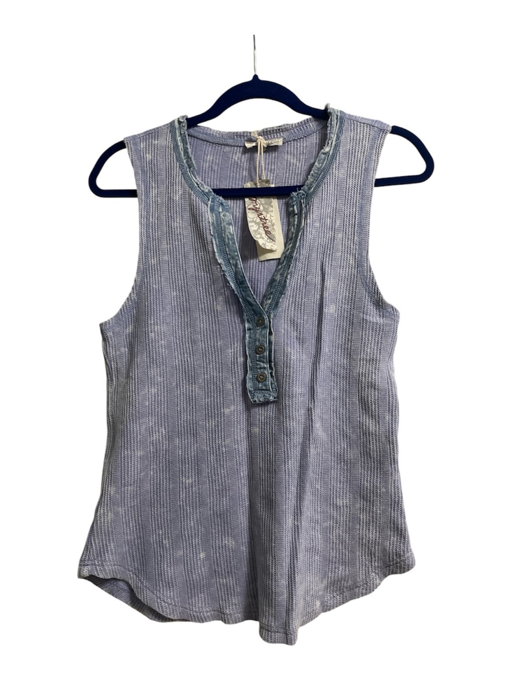 Mystree Lavender/Blue Sleeveless Henley Tank Top